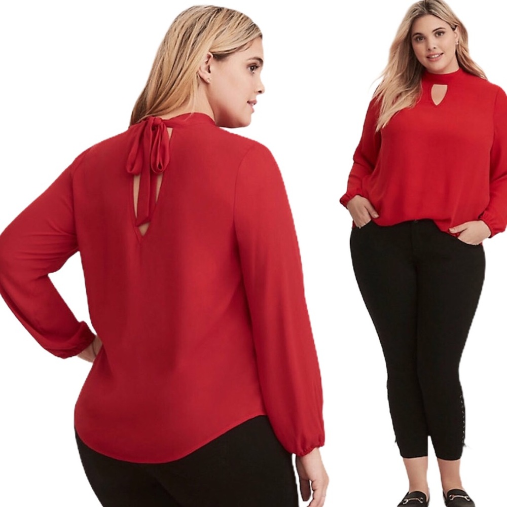 NWT Torrid Red Georgette Long Sleeve Blous…
